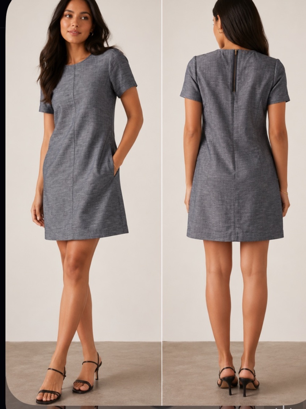 Lilla P Tunic Dress Short Sleeve Navy Gray Back Zip Side pocket $160 rare summer